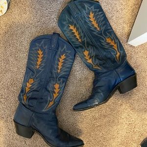 Vintage Dan Post blue and orange tall cowboy boots